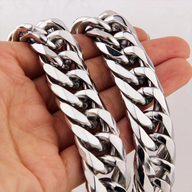 Titanium Steel Double-Woven Six-Sided Matte Cuban Necklace Men'S Hip-Hop Color-Free Titanium Steel Clavicle Chain Children'S Accessories - Image 4