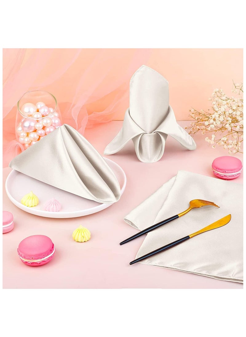 10 Pcs Satin Napkins, Square Table Napkins, 17x17 Soft Dinner Napkins Elegant Silk Napkins for Dinner Wedding Parties, Soft Smooth Fabric Washable Napkins for Parties, Weddings and Dinners (Ivory)