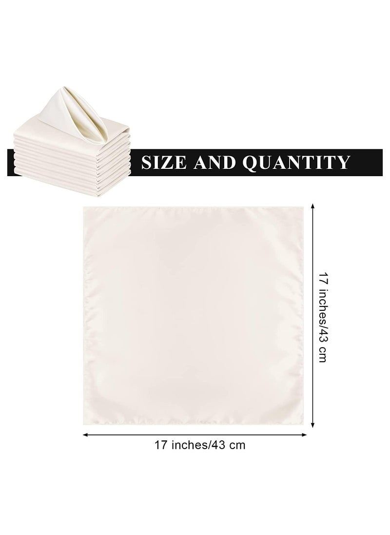 10 Pcs Satin Napkins, Square Table Napkins, 17x17 Soft Dinner Napkins Elegant Silk Napkins for Dinner Wedding Parties, Soft Smooth Fabric Washable Napkins for Parties, Weddings and Dinners (Ivory)