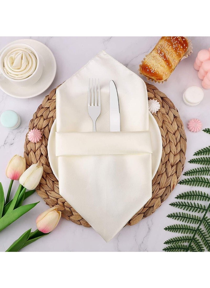 10 Pcs Satin Napkins, Square Table Napkins, 17x17 Soft Dinner Napkins Elegant Silk Napkins for Dinner Wedding Parties, Soft Smooth Fabric Washable Napkins for Parties, Weddings and Dinners (Ivory)