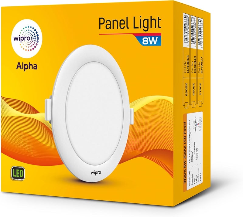 WIPRO Metal Garnet 8W Round LED Alpha Panel | Neutral White (4000K) | Recessed Down Light for False Ceiling | Cutout - 110mm | Pack of 1 - Image 2