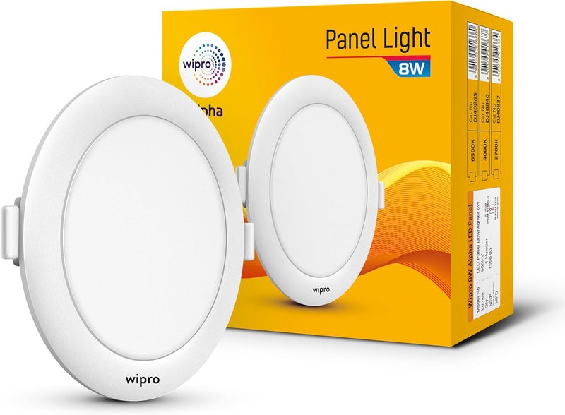 WIPRO Metal Garnet 8W Round LED Alpha Panel | Neutral White (4000K) | Recessed Down Light for False Ceiling | Cutout - 110mm | Pack of 1 - Image 1