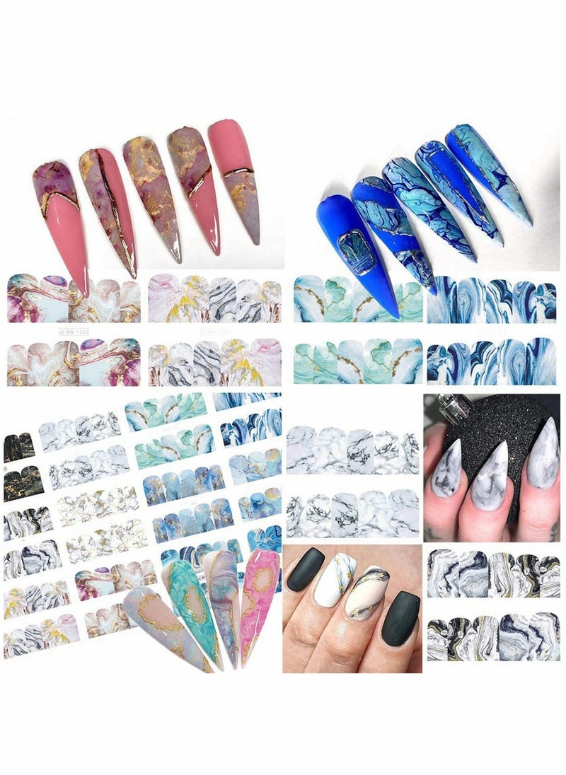 SYOSI - 12 Sheets, Nail Stickers, Marble Nail Art Stickers Water Transfer Nail Decals Full Wraps Gradient Acrylic Nail Kits for Women Kids Girls Manicure Decoration Accessories Supplies - Image 1