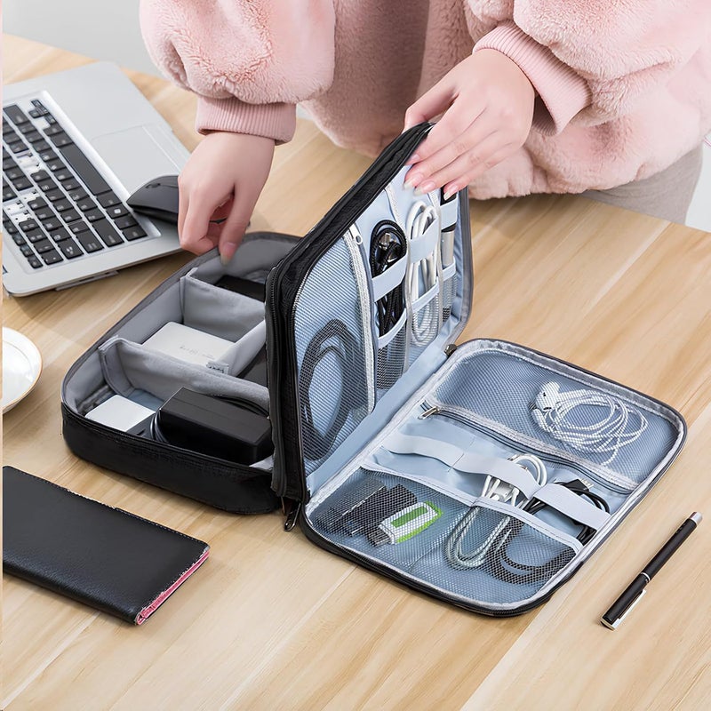 3-Layer Cable Organizer Pouch Travel Essential Large Capacity - Image 1