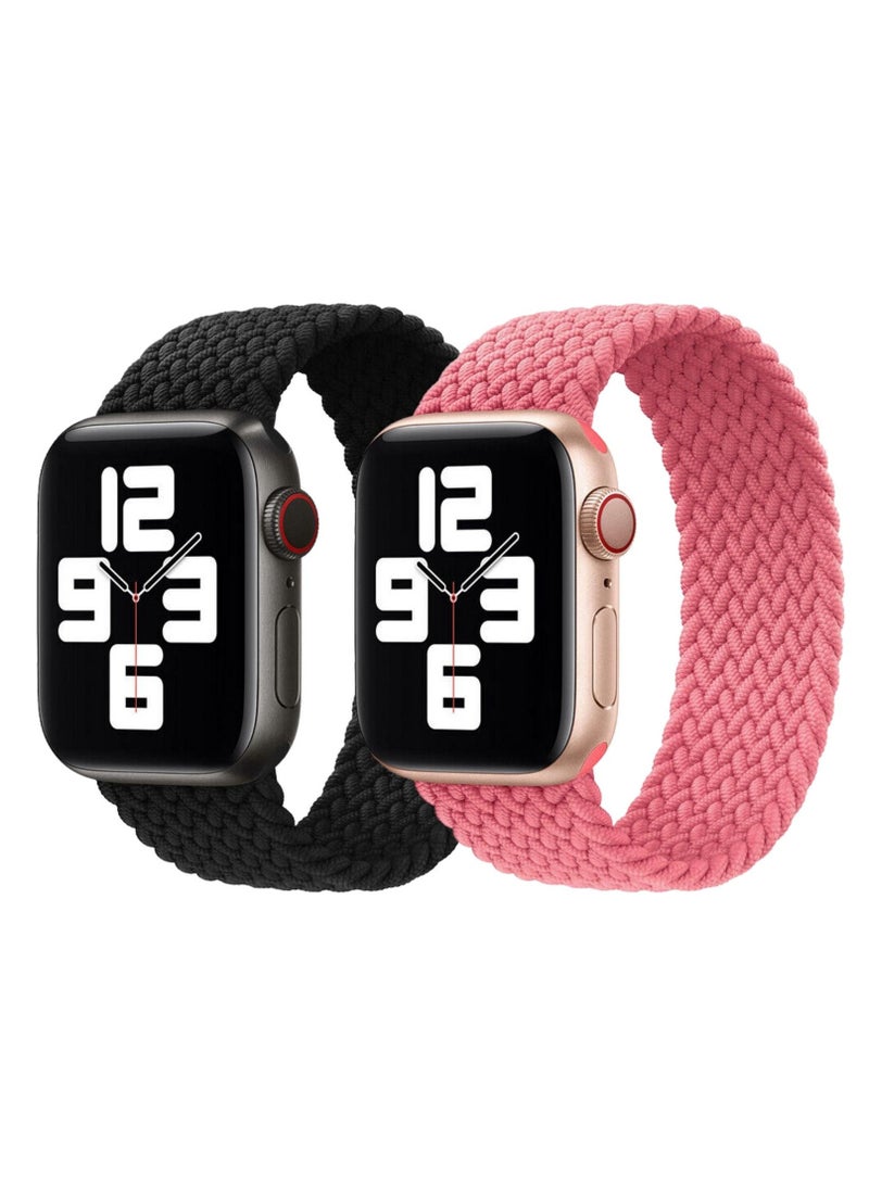 YOMNA - Braided Solo Loop Band Strap for Apple Watch Series 42/44/45mm Black Strap with Pink Punch Strap(set of 2) - Image 1