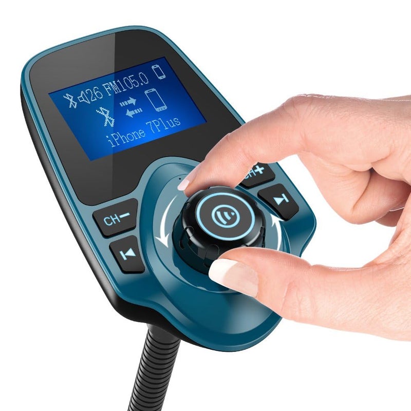 Nulaxy Bluetooth Car FM Transmitter Audio Adapter Receiver Wireless Handsfree Voltmeter Car Kit TF Card AUX 1.44 Display â€“ KM18 Peacock Blue - Image 2