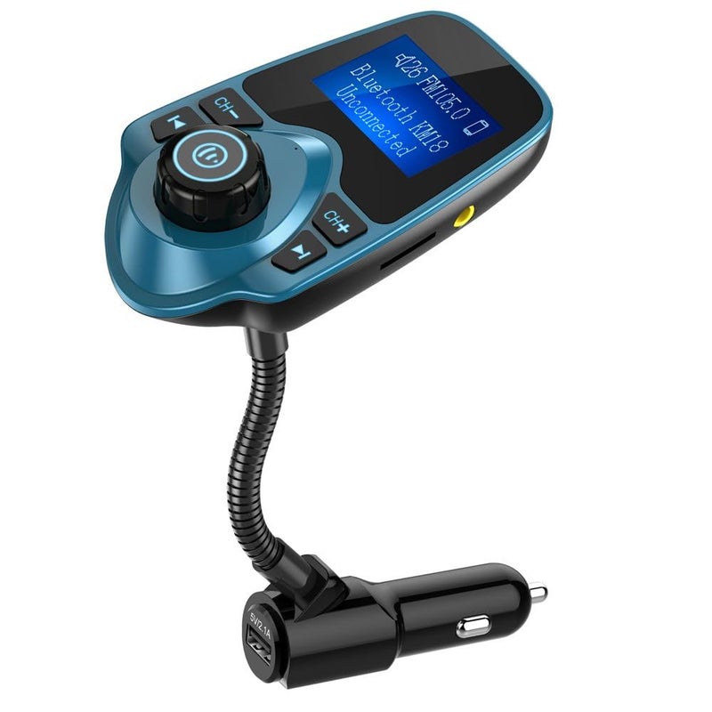 Nulaxy Bluetooth Car FM Transmitter Audio Adapter Receiver Wireless Handsfree Voltmeter Car Kit TF Card AUX 1.44 Display â€“ KM18 Peacock Blue - Image 1