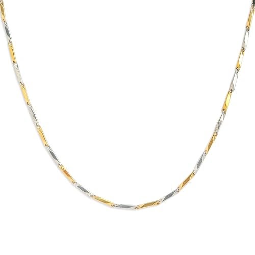 Jean Beau Gold Silver Two Tone Chain Necklace for Women Men, Dainty Simple Adjustable Melon Seeds Choker Necklace Summer Prom Jewelry Gift - Image 1