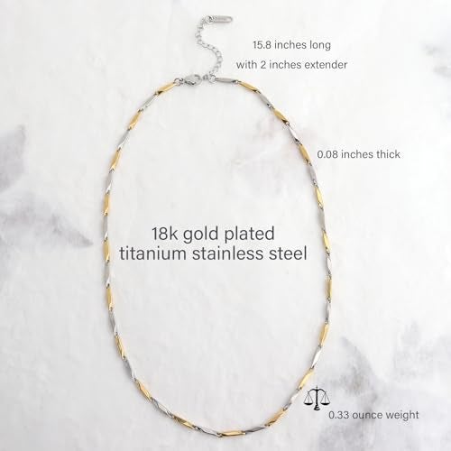 Jean Beau Gold Silver Two Tone Chain Necklace for Women Men, Dainty Simple Adjustable Melon Seeds Choker Necklace Summer Prom Jewelry Gift - Image 4