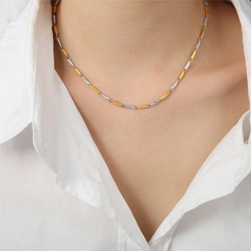 Jean Beau Gold Silver Two Tone Chain Necklace for Women Men, Dainty Simple Adjustable Melon Seeds Choker Necklace Summer Prom Jewelry Gift - Image 2