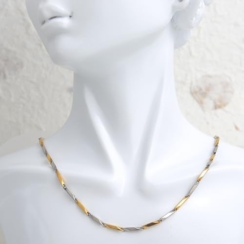 Jean Beau Gold Silver Two Tone Chain Necklace for Women Men, Dainty Simple Adjustable Melon Seeds Choker Necklace Summer Prom Jewelry Gift - Image 3