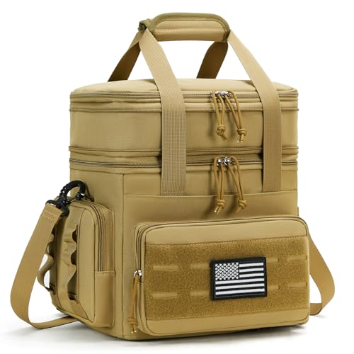 holuxer Tactical Lunch Bag Lunch Box for Men Large Double Deck Expandable Insulated Soft Adult Lunchbox for Work Cooler Bag for Beach Picnic CampingOutdoorTravel Brown16L - Image 1