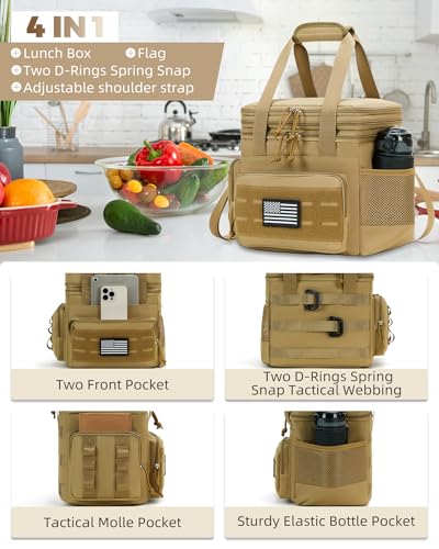 holuxer Tactical Lunch Bag Lunch Box for Men Large Double Deck Expandable Insulated Soft Adult Lunchbox for Work Cooler Bag for Beach Picnic CampingOutdoorTravel Brown16L - Image 3