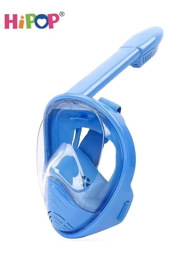 HIPOP Full Face Snorkel Mask Kids, Snorkeling Gear with Safety Free-Breathing System, Diving Mask with Camera Mount, 180 Degree Panoramic View, Anti-Fogging Anti-Leak, Suitable for Boys and Girls (Blue) - Image 1