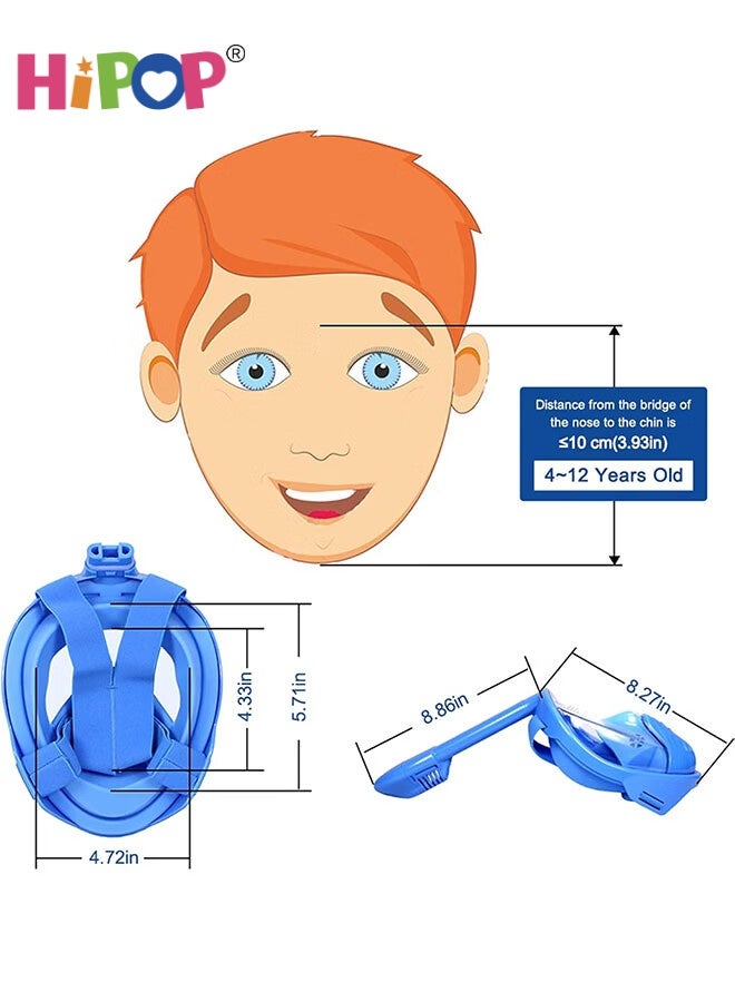 HIPOP Full Face Snorkel Mask Kids, Snorkeling Gear with Safety Free-Breathing System, Diving Mask with Camera Mount, 180 Degree Panoramic View, Anti-Fogging Anti-Leak, Suitable for Boys and Girls (Blue) - Image 2