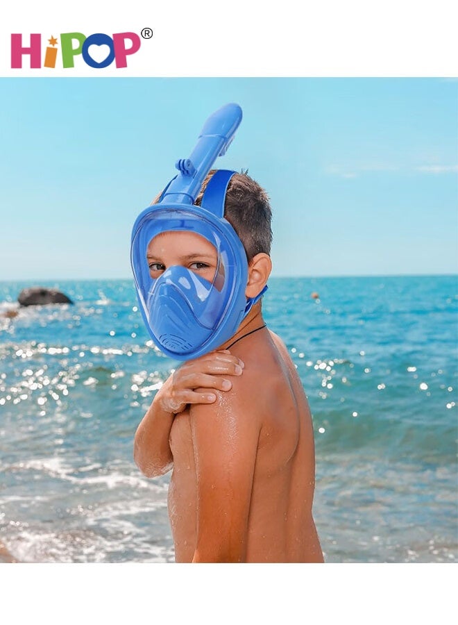 HIPOP Full Face Snorkel Mask Kids, Snorkeling Gear with Safety Free-Breathing System, Diving Mask with Camera Mount, 180 Degree Panoramic View, Anti-Fogging Anti-Leak, Suitable for Boys and Girls (Blue) - Image 3