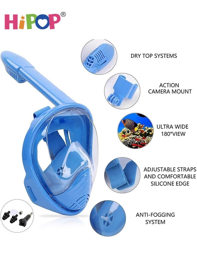 HIPOP Full Face Snorkel Mask Kids, Snorkeling Gear with Safety Free-Breathing System, Diving Mask with Camera Mount, 180 Degree Panoramic View, Anti-Fogging Anti-Leak, Suitable for Boys and Girls (Blue) - Image 5