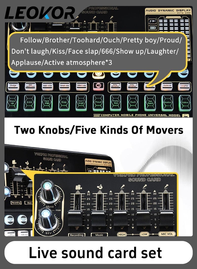LEOKOR Sound Card Microphone Podcast Package,Live Broadcast Equipment with Ring Light/Recording Studio for Live Streaming/Suitable for Podcasting/Live Broadcasting/Singing/PC/Mobile/TikTok/YouTube - Image 4