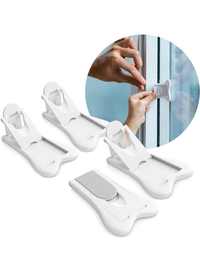 Ashtonbee Child Safety Locks for Cabinets and Drawers, Sliding Door Lock, Easy-to-Install Cabinet Locks for Babies, Baby Cabinet Safety Latches, Set of 4, White - Image 1