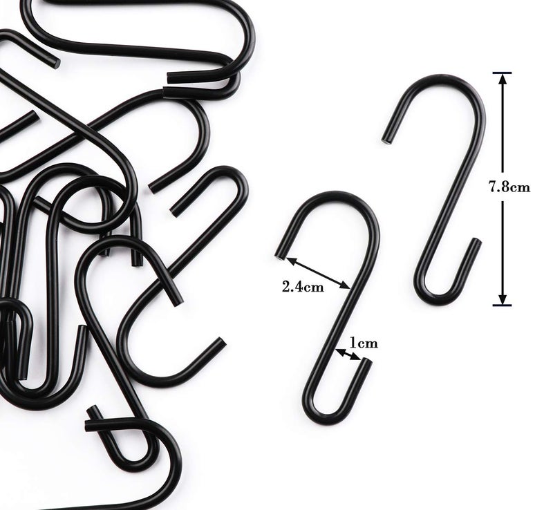 ilauke 20 Pack S Shaped Hooks Heavy Duty S Hooks Hanging Hanger Hooks for Kitchen Bedroom and Office ( Black ) - Image 2