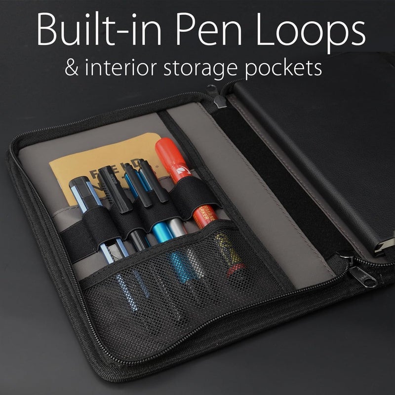 ديودريو غلاف دفتر يوميات بسحاب A5 من مع سحاب YKK لدفاتر A5 من Moleskine وCahier وLEUCHTTURM والمخططات ودفاتر الرسم، مقاوم للماء، قابل لإعادة التعبئة، جيوب داخلية، أسود - Image 2