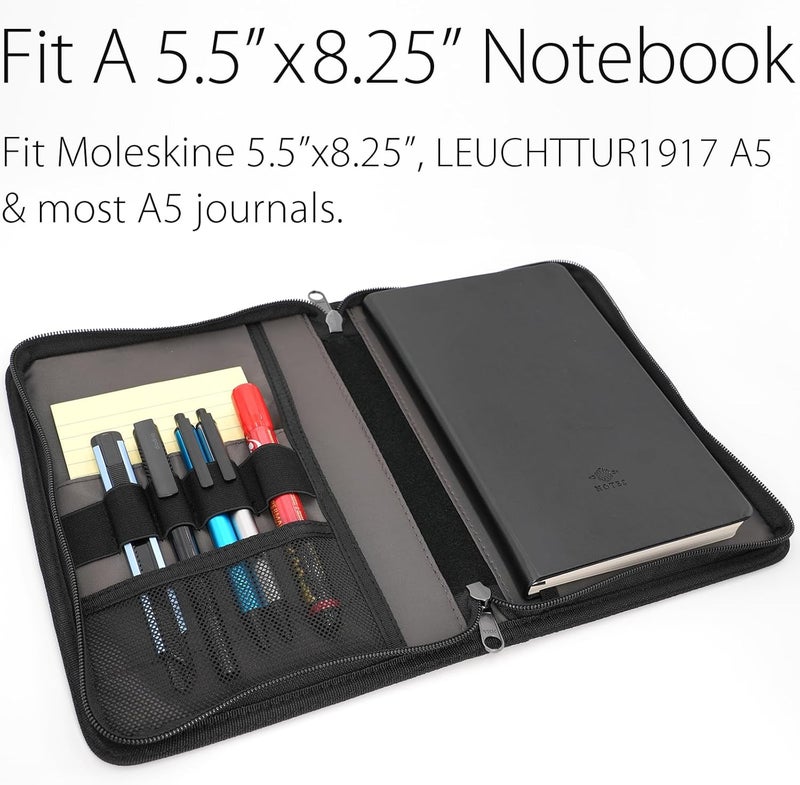 ديودريو غلاف دفتر يوميات بسحاب A5 من مع سحاب YKK لدفاتر A5 من Moleskine وCahier وLEUCHTTURM والمخططات ودفاتر الرسم، مقاوم للماء، قابل لإعادة التعبئة، جيوب داخلية، أسود - Image 3