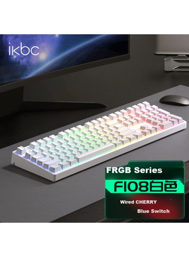Ikbc Mechanical Keyboard, 108 Keys, Cherry Keyboard, Gaming Keyboard, Office Keyboard, Jd Self-Operated Wired Keyboard, Blue Switch Mechanical Keyboard, Gaming-Specific F108 White - Image 1