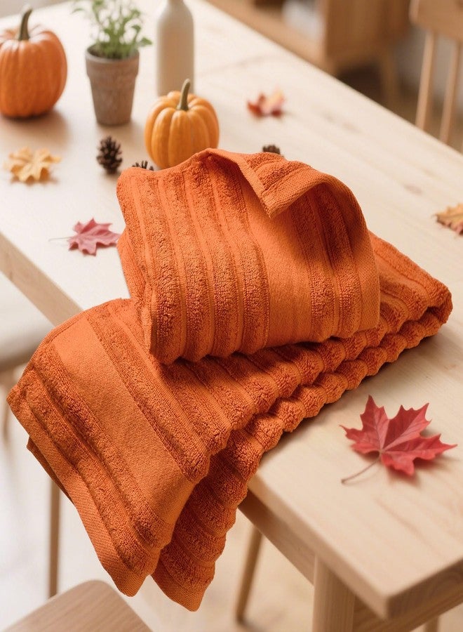 Jacquotha Orange Hand Towels Set of 2 - Ribbed Bathroom Towels Fall Decor, Daily Use & Autumn Gatherings, 13x29 Inches - Image 2
