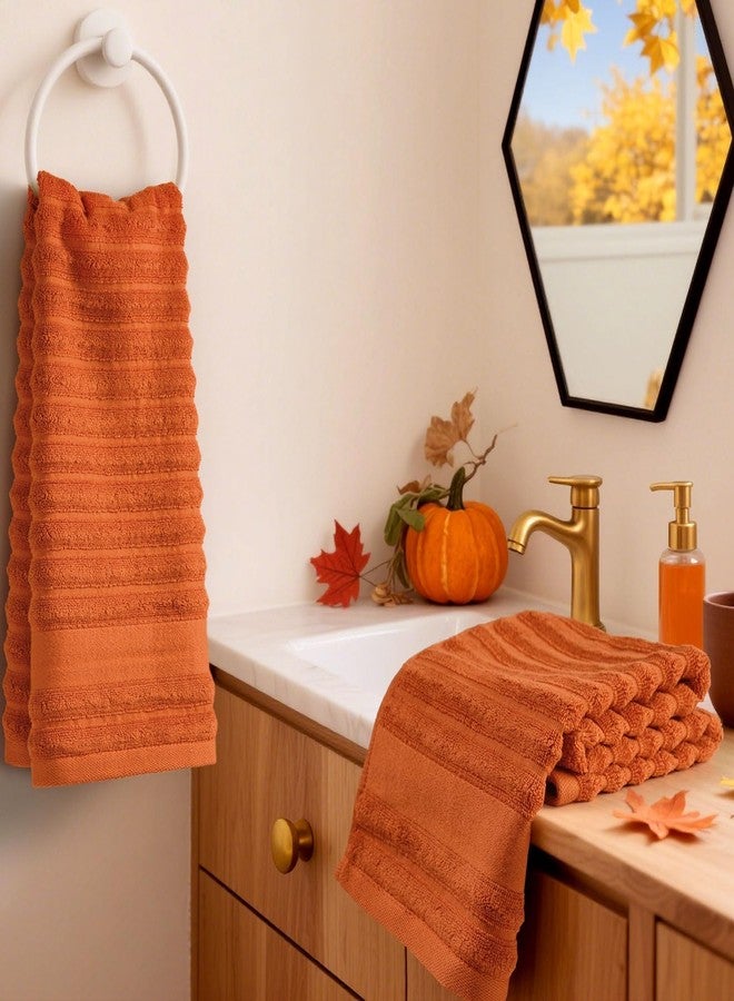 Jacquotha Orange Hand Towels Set of 2 - Ribbed Bathroom Towels Fall Decor, Daily Use & Autumn Gatherings, 13x29 Inches - Image 3