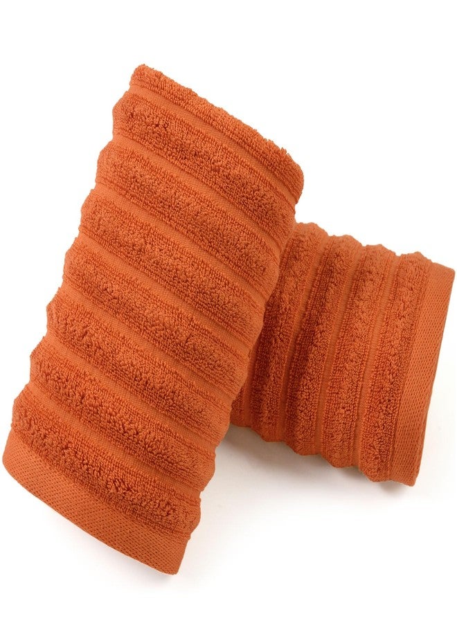 Jacquotha Orange Hand Towels Set of 2 - Ribbed Bathroom Towels Fall Decor, Daily Use & Autumn Gatherings, 13x29 Inches - Image 1