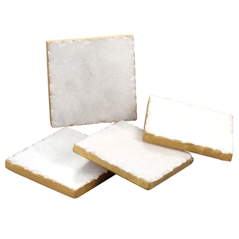 Thirstystone Square White MarbleGold Edged Coasters All Natural Stone With NonSlip Foam Backing Drink Absorbent  Protects Table Set of 4