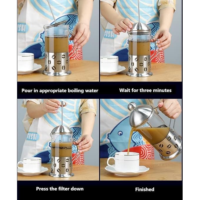 MAX-EMA GLOBAL MaxEma French Press Tea Coffee Maker 1000Ml With Heat Resistant Borosilicate Glass Stainless Steel Design And 4Level Filter System Premium Portable Hot And Cold Tea Coffee Espresso Pot Beans - Image 3