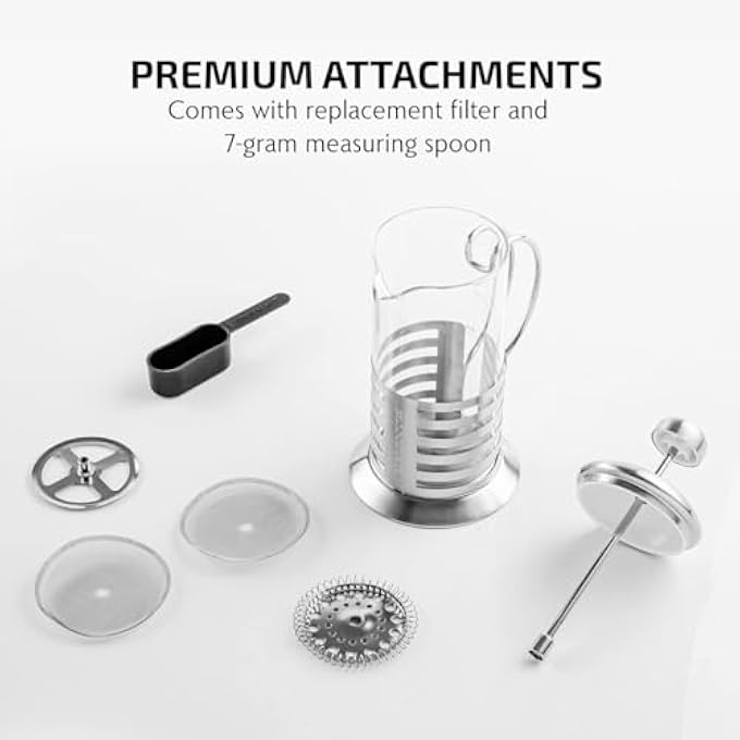 MAX-EMA GLOBAL MaxEma French Press Tea Coffee Maker 1000Ml With Heat Resistant Borosilicate Glass Stainless Steel Design And 4Level Filter System Premium Portable Hot And Cold Tea Coffee Espresso Pot Beans - Image 5