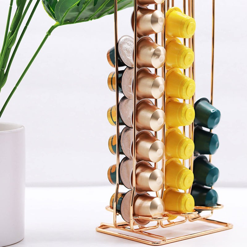 Gold Metal Coffee Capsule Holder Stand Organizer Rack 60pcs Capacity for Home Office Kitchen - Image 4