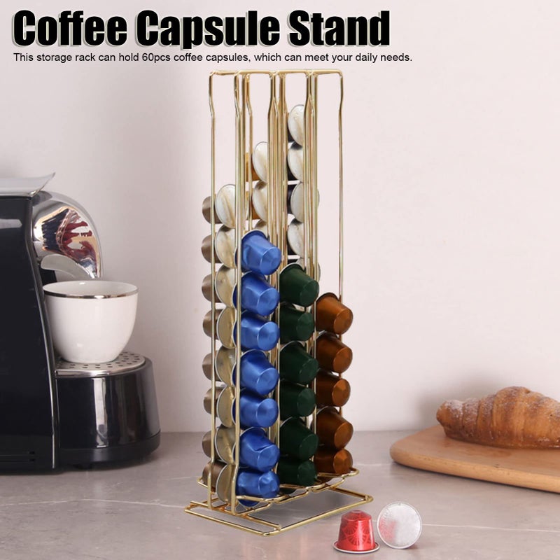 Gold Metal Coffee Capsule Holder Stand Organizer Rack 60pcs Capacity for Home Office Kitchen - Image 3