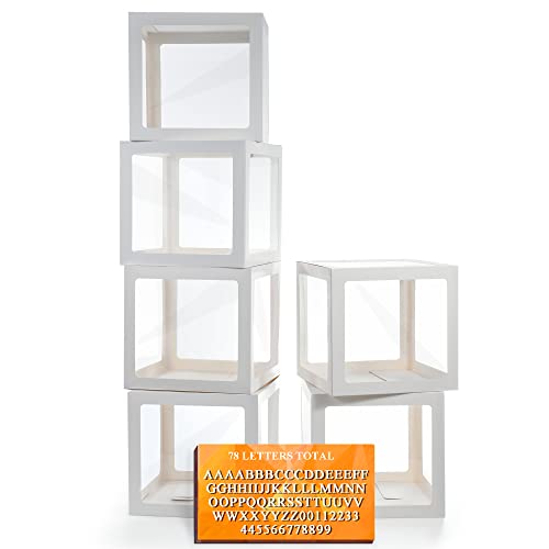 Ledido White Transparent Balloon Boxes With 78 Letters Name Boxes for Baby Shower Clear Baby Box Blocks Backdrop for 1st Birthday Bridal Shower 2026 Graduation Prom Party Gender Reveal Decoration 6 PCS - Image 1