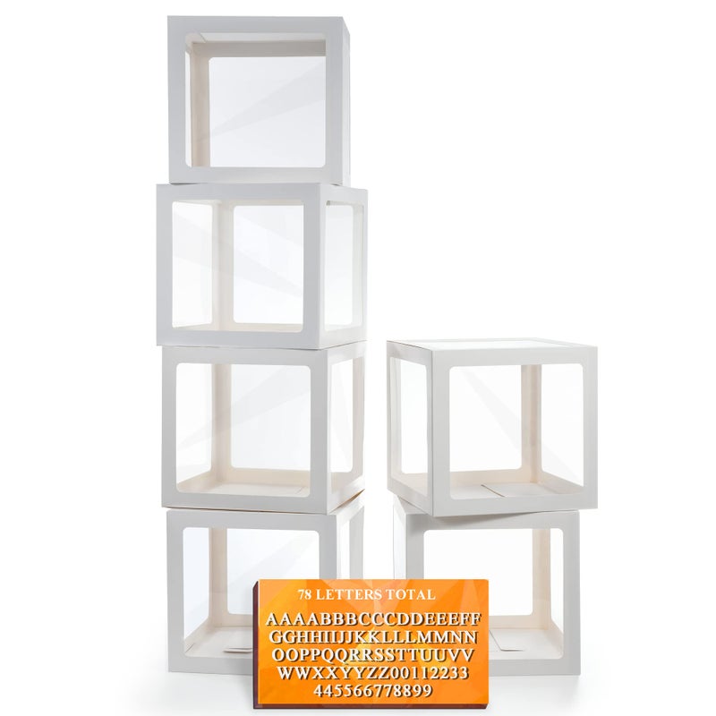 Ledido White Transparent Balloon Boxes With 78 Letters Name Boxes for Baby Shower Clear Baby Box Blocks Backdrop for 1st Birthday Bridal Shower 2026 Graduation Prom Party Gender Reveal Decoration 6 PCS - Image 2