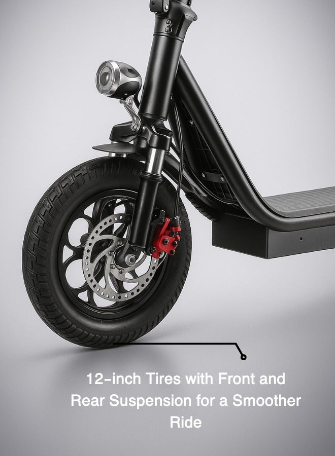 NIYAZI Electric Scooter with Extra Seat and Storage Box | Electric Scooter for Adults | Electric Scooter with Two Seats | Foldable Electric Scooter | 48V Voltage | 500W Motor | Front and Rear Lights | Shock Absorption Suspension | Storage Box | Extra Seat for Passenger | Weight Capacity 120 KG | 12-Inch Tires - Image 4