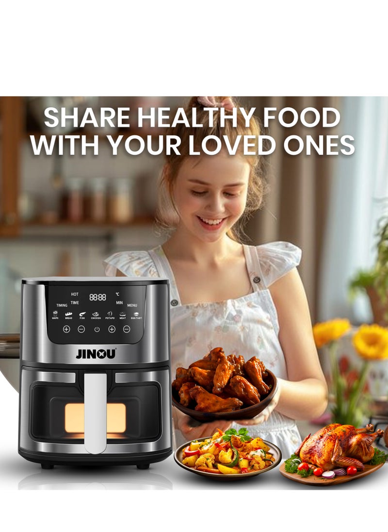 جينو Airfryer سعة 5.5 لتر - دلو غير لاصق وتحكم رقمي في درجة الحرارة - المقلاة الذكية مثالية للقلي والشوي والتحميص والخبز وتحميص الخضروات والبطاطس المقلية واللحوم والأسماك (10 بطانات ورقية مجانية)  - Image 2