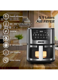 Jinou Airfryer 5.5L–Non-Stick bucket & Digital Temperature Control–The smart fryer Ideal for Frying, Grilling, Roasting, Baking, & Toasting Vegetables, French Fries, Meat & Fish (10 free paper liners)  - Image 3