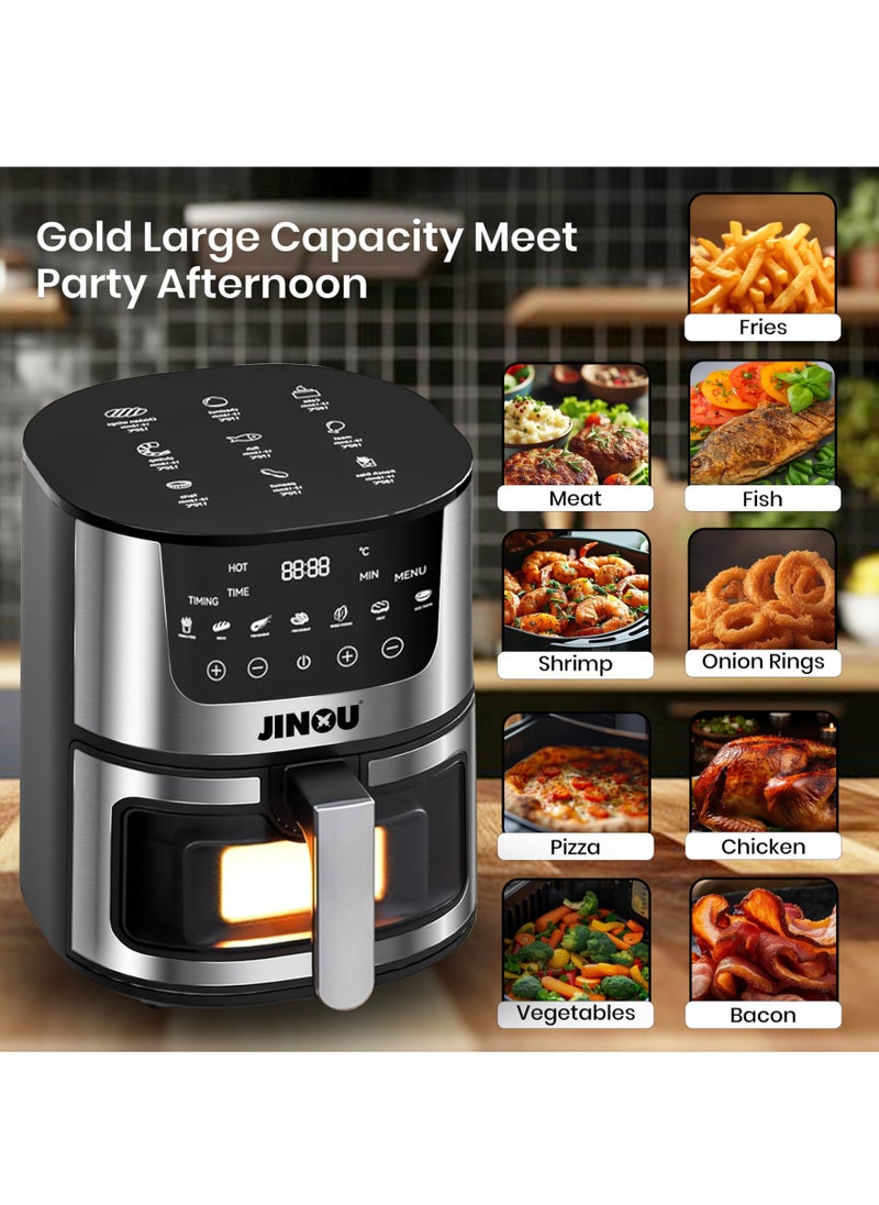 جينو Airfryer سعة 5.5 لتر - دلو غير لاصق وتحكم رقمي في درجة الحرارة - المقلاة الذكية مثالية للقلي والشوي والتحميص والخبز وتحميص الخضروات والبطاطس المقلية واللحوم والأسماك (10 بطانات ورقية مجانية)  - Image 5