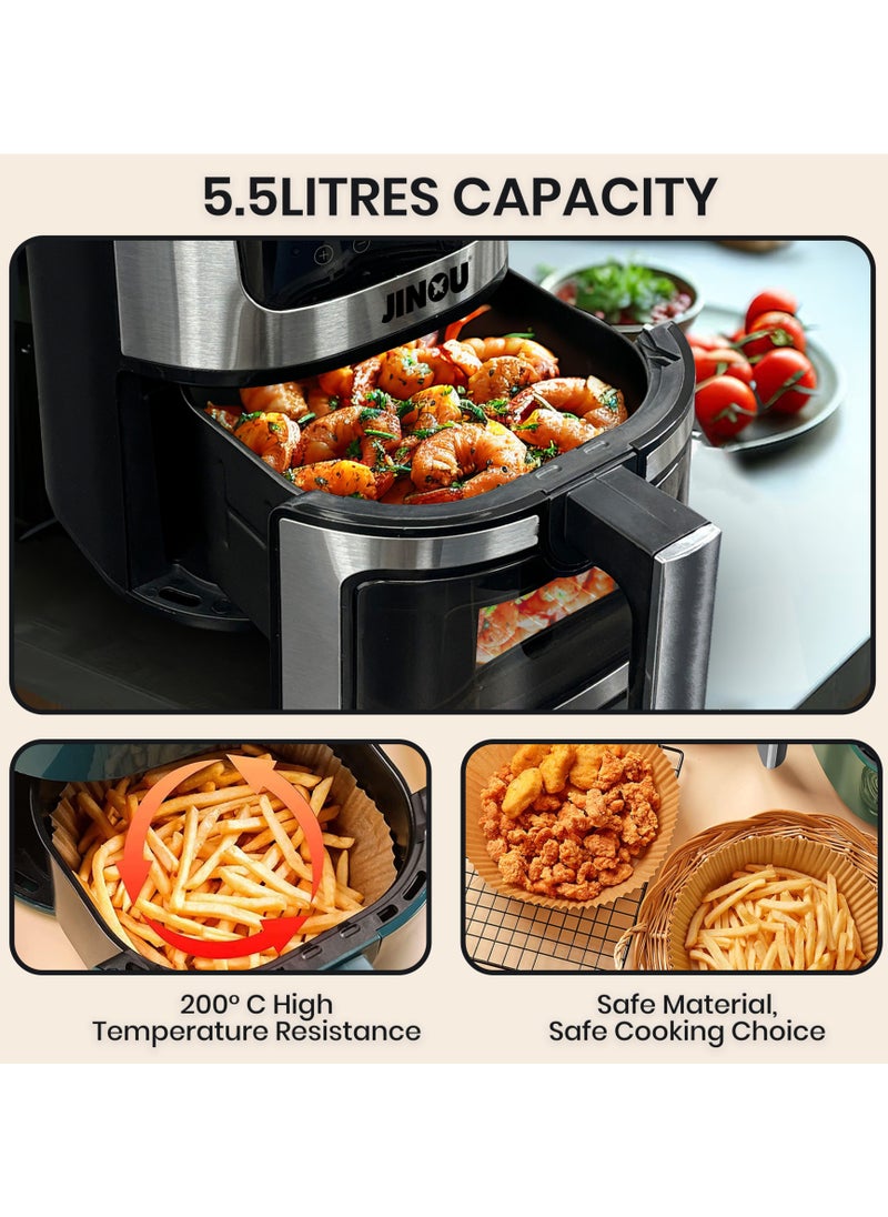 Airfryer 5.5L–Non-Stick bucket & Digital Temperature Control–The smart fryer Ideal for Frying, Grilling, Roasting, Baking, & Toasting Vegetables, French Fries, Meat & Fish (10 free paper liners)