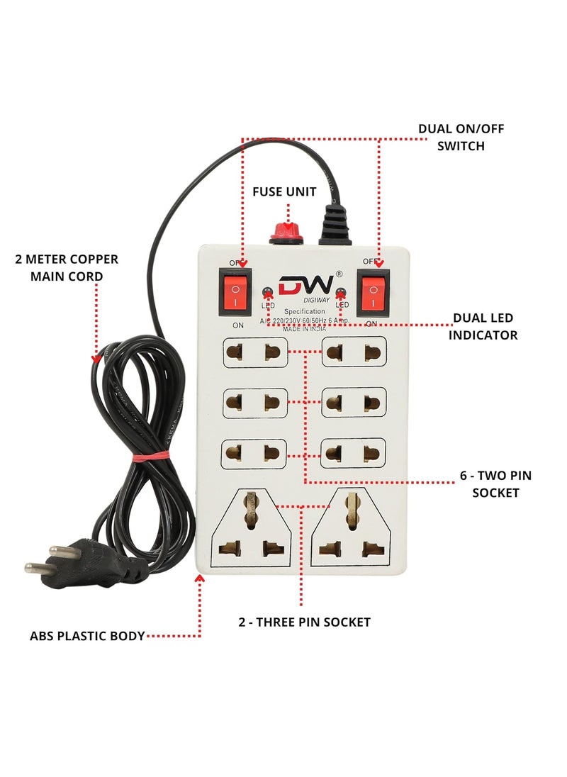 Digway Digway 240 Volts 8 2 Mini Power Strip Extension Cord Board with 2 Switch Indicator Safety Fuse 8 International sockets 2 Meter Cord Wire 8 2 Mini Power Strip_Beige_Pack of 2  - Image 5