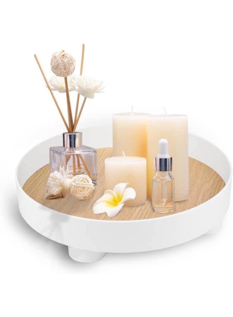 Modern Decorative Trays,Round White Storage Tray Organizer Storage Box ,Coffee Table Tray for Home Table Decor Gift for Women Mom Girls - Image 1