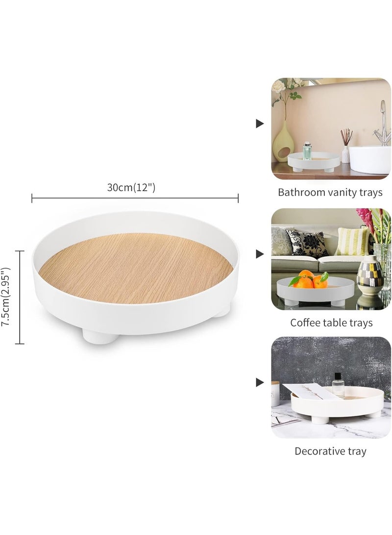 Modern Decorative Trays,Round White Storage Tray Organizer Storage Box ,Coffee Table Tray for Home Table Decor Gift for Women Mom Girls - Image 4