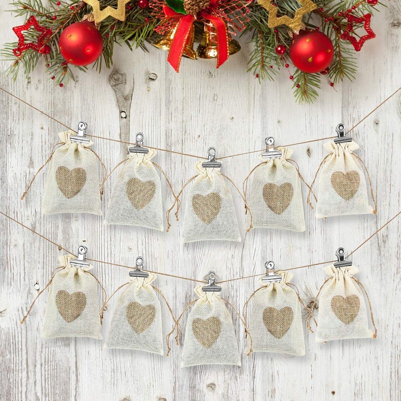 SumDirect Heart Burlap Bags with Drawstring - 36Pcs 4x6 Inch Beige Small Linen Gift Pouch for Weddingï¼ŒBaby shower Favor Gift Bags - Image 4