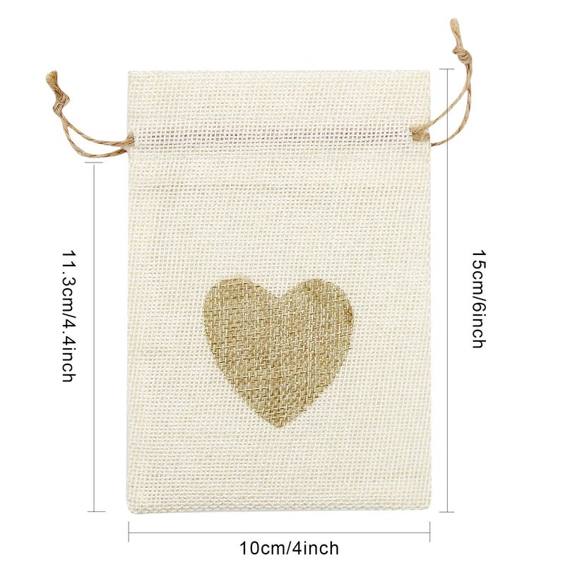 SumDirect Heart Burlap Bags with Drawstring - 36Pcs 4x6 Inch Beige Small Linen Gift Pouch for Weddingï¼ŒBaby shower Favor Gift Bags - Image 2