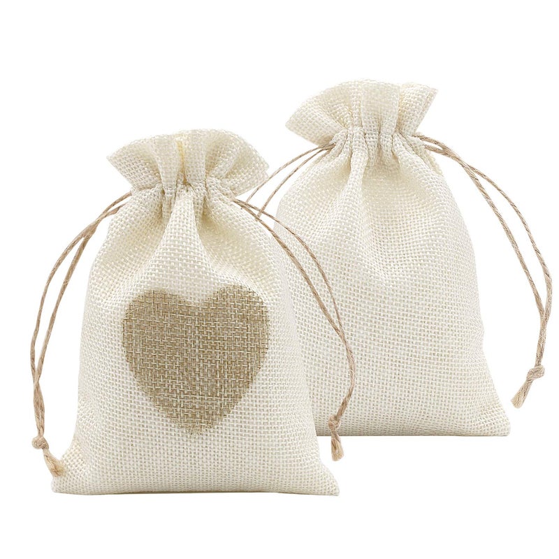 SumDirect Heart Burlap Bags with Drawstring - 36Pcs 4x6 Inch Beige Small Linen Gift Pouch for Weddingï¼ŒBaby shower Favor Gift Bags - Image 1