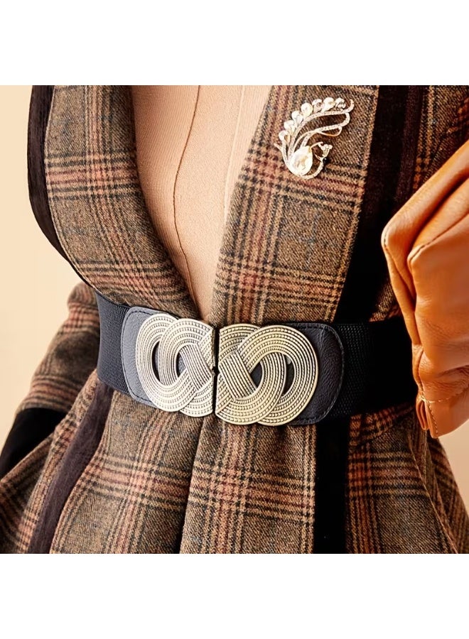 Goolsky 1pc Women's Bohemian Elastic Stretch Waist Belt - Geometric Buckle Decorative Accessory with Golden-Tone Patterns, Dark Blue Textured Design for Parties & Festivals, Middle Eastern-Inspired Fashion Belt, Stylish Waist Cincher | Bohemian Style Belt | Middle Eastern Fashion, Waist Jewelry - Image 2