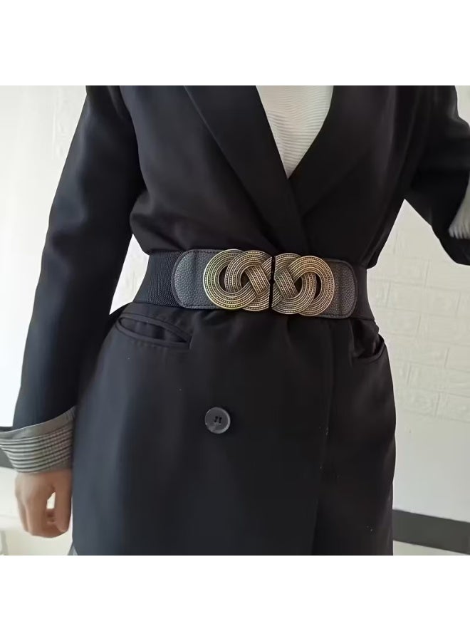 Goolsky 1pc Women's Bohemian Elastic Stretch Waist Belt - Geometric Buckle Decorative Accessory with Golden-Tone Patterns, Dark Blue Textured Design for Parties & Festivals, Middle Eastern-Inspired Fashion Belt, Stylish Waist Cincher | Bohemian Style Belt | Middle Eastern Fashion, Waist Jewelry - Image 3